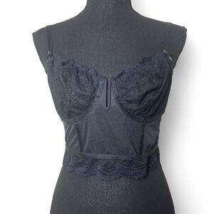 Black Auden mesh lace corset top with adjustable straps and cute bow detailing